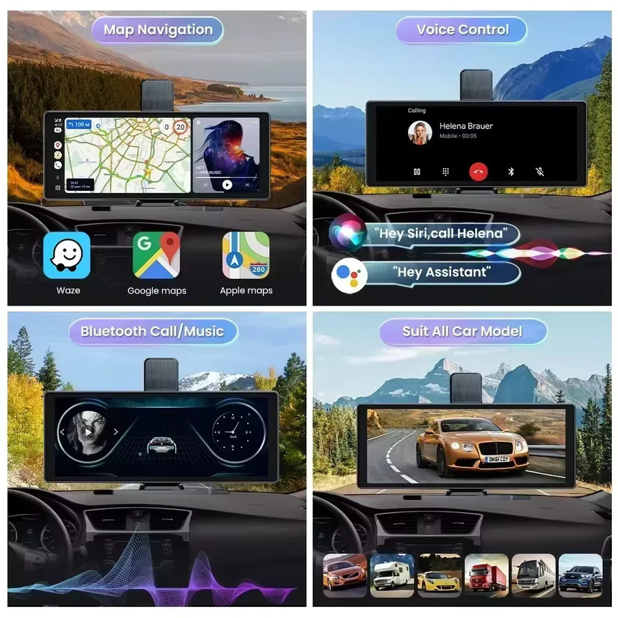 Srnubi 4K Auto Dashcam mit 10,26 Zoll Display, Carplay und Android Auto, Dual Lens Fahrrekorder mit 360 Grad Rotation, WIFI und Bluetooth, Schwarz - Bild 4