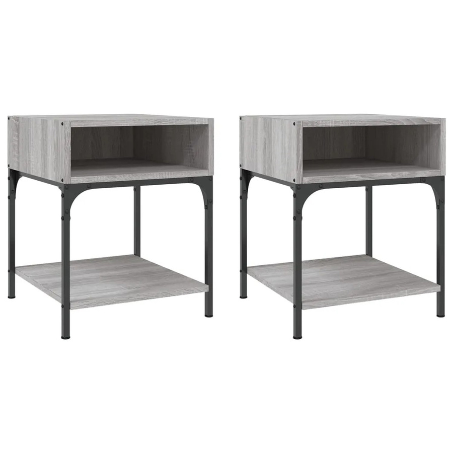 vidaXL Nachttische 2er-Set in Grau Sonoma aus Holzwerkstoff und Eisen, B/T/H: 40 x 41 x 50 cm - Bild 2