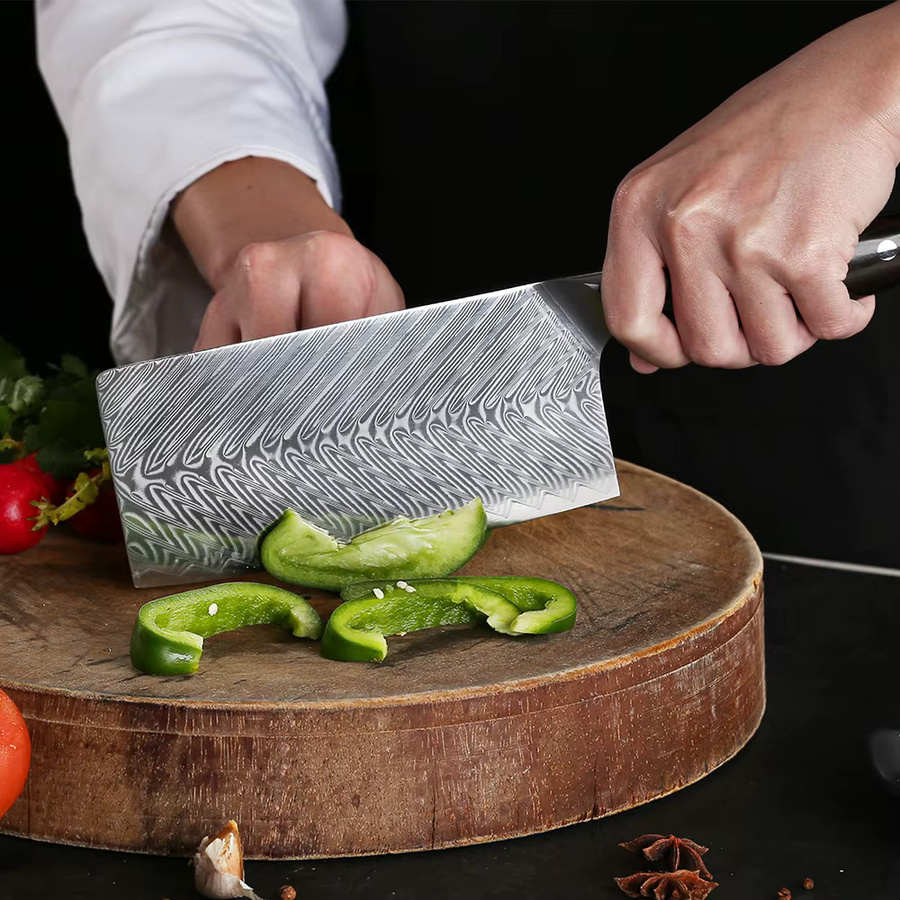 MOSTODOZO 7-Zoll Hackmesser aus Damaszener Stahl, professionelles Küchenmesser für Fleisch und Gemüse - Bild 4