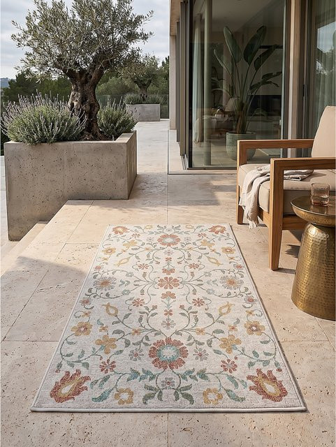 Wetterfester Outdoor-Läufer LIMMAT von Kadima Design in Creme mit floralem Design, B/T: 80 x 150 cm - Bild 1