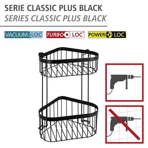 Wenko Eckregal Classic Plus Schwarz aus Stahl, 2 Etagen, Wandmontage, B/T/H: 23,5 x 33 x 18,5 cm - Bild 4