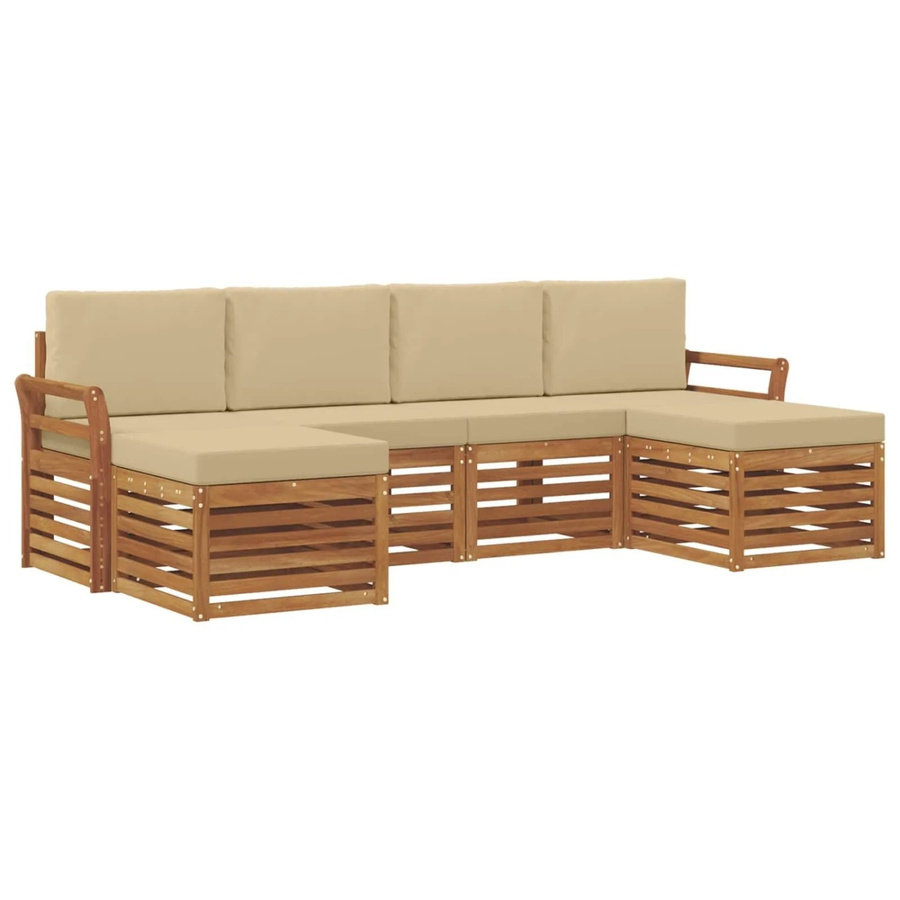 vidaXL Sofagarnitur 6-teilig aus Massivholz Akazie in Natur und Beige mit Sitzkissen und Rückenpolstern - Bild 2