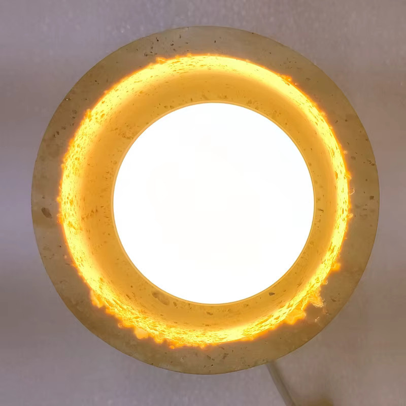 Wecus Mid-Century LED-Deckenleuchte im Wabi Sabi Stil, Travertin-Design in Beige, zylindrische Ringform für Flur und Balkon - Bild 3