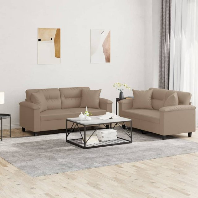 vidaXL 2-teilige Sofagarnitur mit Kissen in Cappuccino-Braun aus Kunstleder - Bild 3