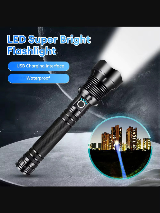 KENSUN Taktische LED-Taschenlampe in Schwarz mit USB-Ladefunktion und Zoom für Outdoor und Camping - Bild 7