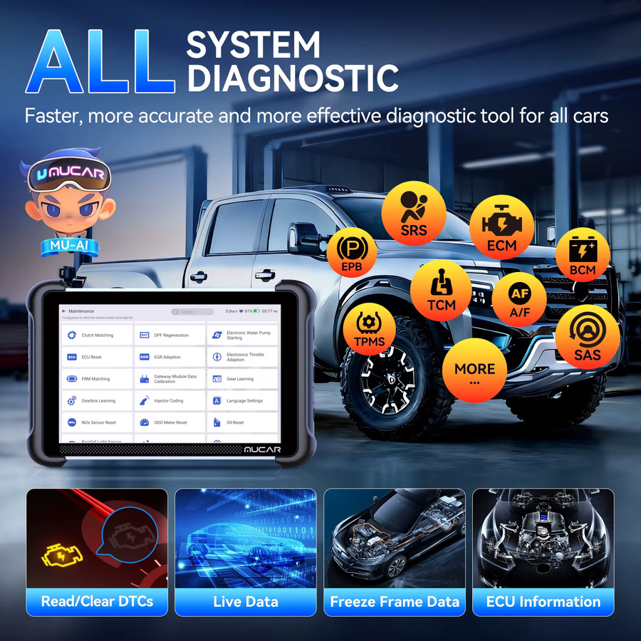 MUCAR 892BT Schlüsselprogrammiergerät AI Kfz-Diagnosetool mit bidirektionalem OBD2-Scanner, ECU-Codierung, CANFD und DOIP, 35 Reset-Funktionen, Farbe: Schwarz - Bild 6