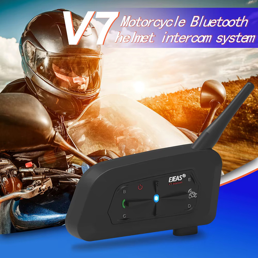 EJEAS V7 Motorradhelm Bluetooth-Gegensprechanlage Headset mit Bluetooth 5.1 für bis zu 7 Personen, IP65 wasserdicht, Schwarz - Bild 2