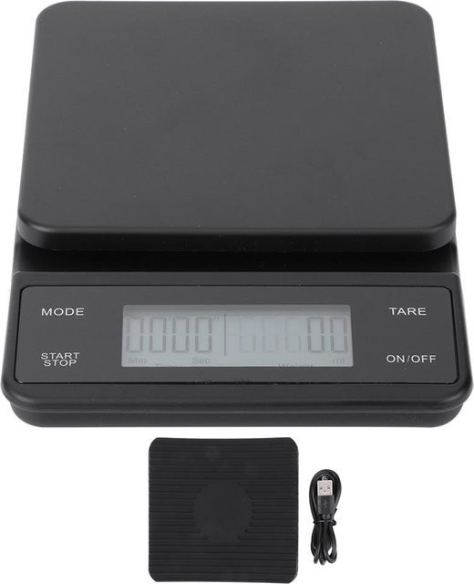 Elektronische digitale Küchenwaage KONNWEI mit LCD-Display, Timer und USB-Aufladung, Grau, bis 3 kg mit 0,1 g Genauigkeit - Bild 1