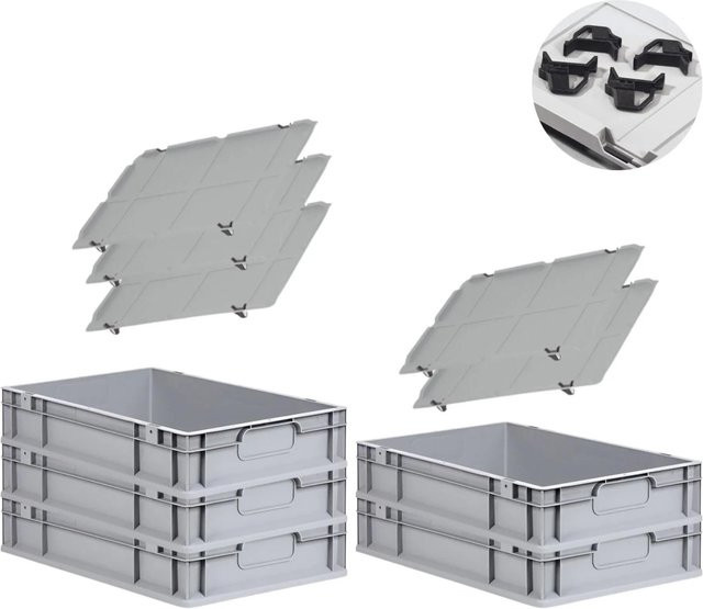 PROREGAL Spar Set mit 5x Eurobox Nextgen Economy inklusive Auflagedeckeln und 4x Schiebeschnappverschlüssen, Schwarz, H x B x T: 12 x 40 x 60 cm - Bild 1