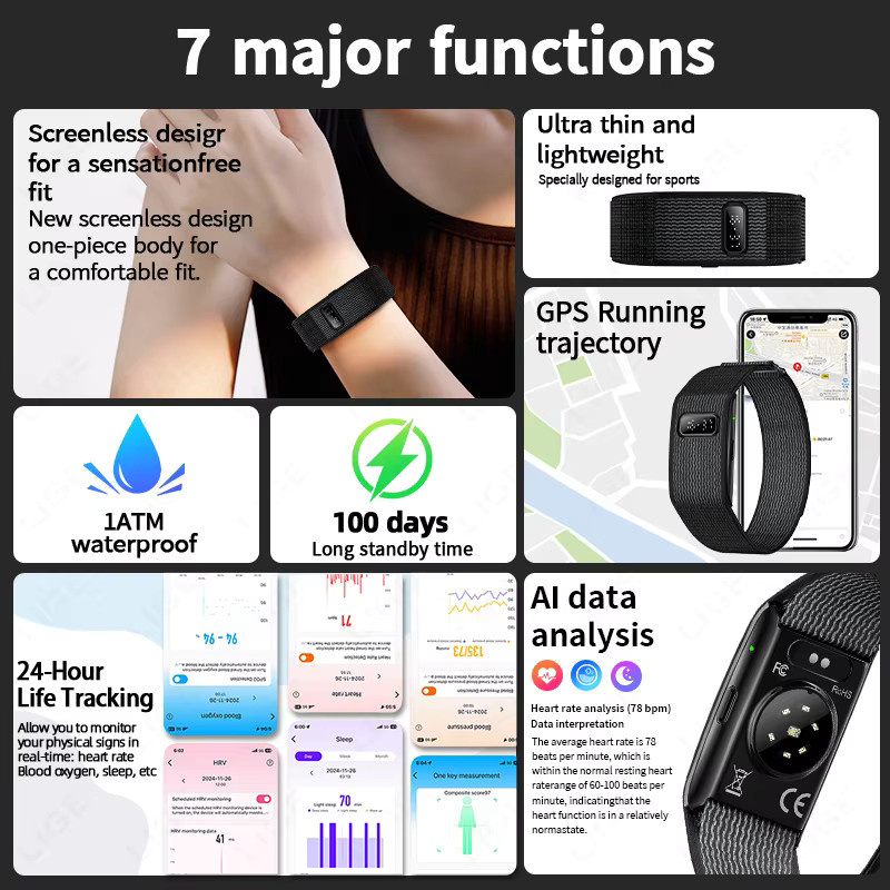 LIGE Smartwatch, Schwarz, Textil/NATO, Unisex - Bild 6