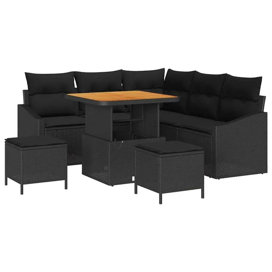 vidaXL 8-teiliges Garten-Sofa-Set aus Poly-Rattan und Stahl in Schwarz mit Kissen - Bild 2