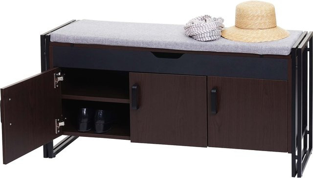 Schuhkommode MCW-A27 mit Sitzmöglichkeit und Kissen in Dunkelbraun, B/T/H: 110 x 53 x 30 cm - Bild 1