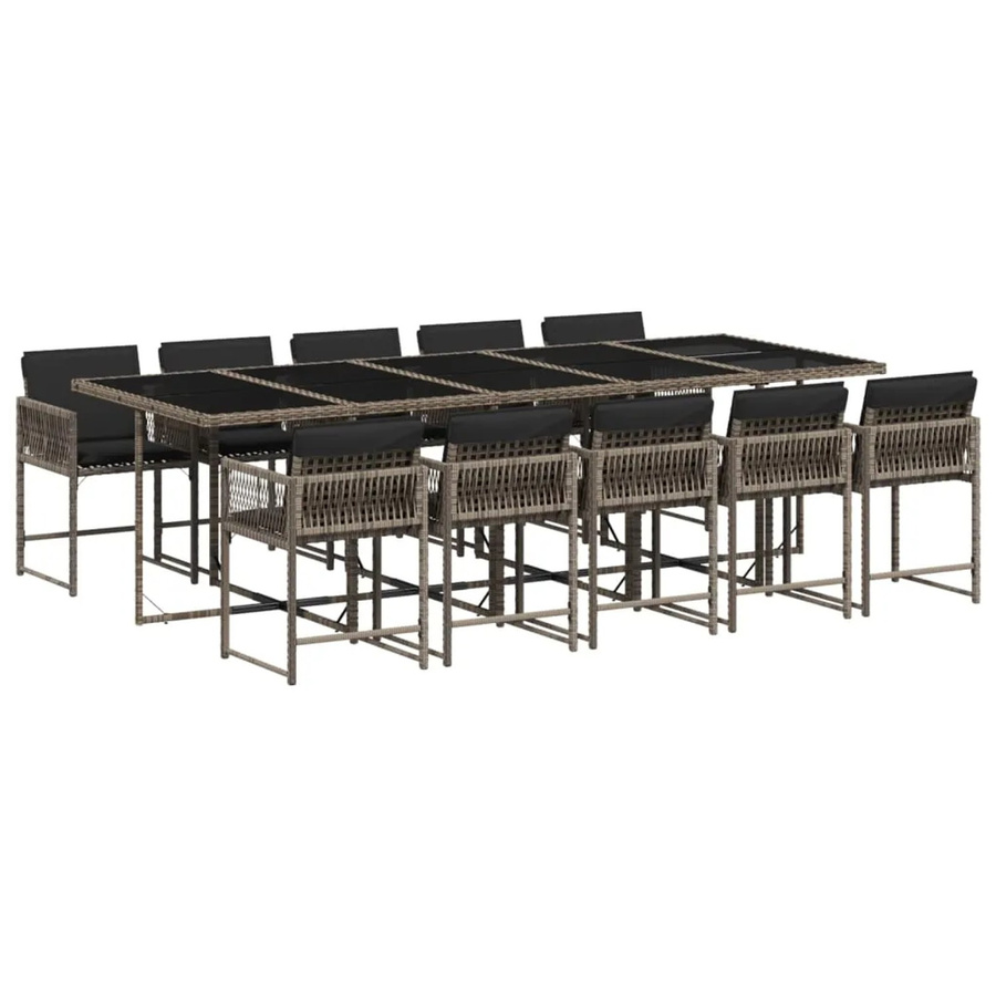 vidaXL 11-tlg Garten-Essgruppe aus Poly Rattan mit Kissen und Hartglas in Grau - Bild 2