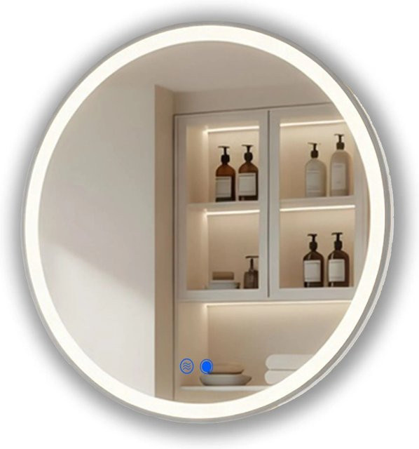 ARTFORMA LED Badspiegel Rund mit Beleuchtung und Antibeschlag in Gebürstetem Silber, Durchmesser: 80 cm - Bild 1