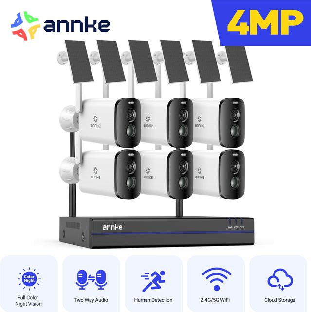 ANNKE 4MP Drahtlose Solar Kamera Set mit 16CH NVR und WiFi Verbindung, PIR Nachtsicht, Farbe: Weiß - Bild 1