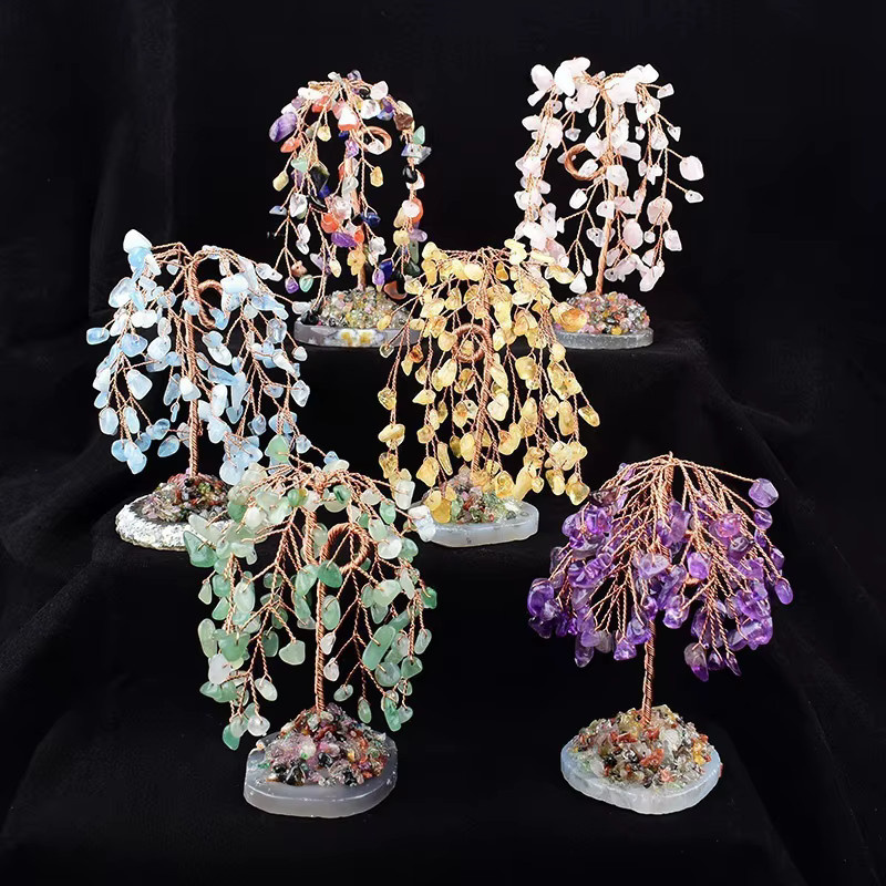 RYCRYSTAL Handgemachter Kristallbaum aus natürlichem Achat und Kies zur Reiki-Heilung und als Dekoration - Bild 1
