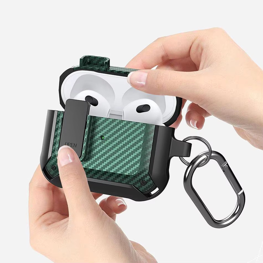 Stoßfeste Kopfhörer-Schutzhülle für Apple AirPods 1 2 3 und AirPods Pro 2 mit Schlüsselanhänger und Sicherheitsschloss-Abdeckung in Schwarz und Gelb von Mrgabwte - Bild 2