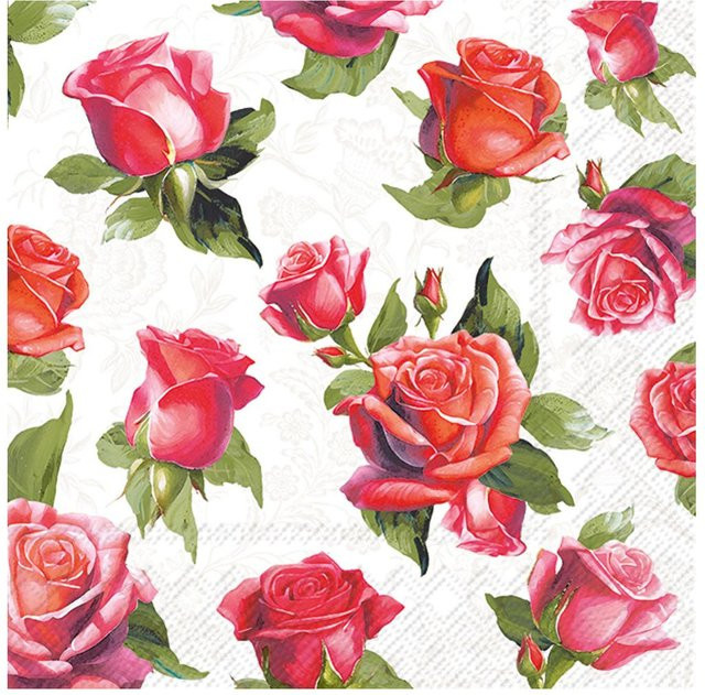 Serviette Elegant Roses von IHR in Rot mit Rosenblüten-Design aus Papier, Breite: 33,0 cm, Höhe: 33,0 cm - Bild 1