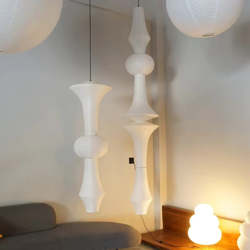JIANKEXING Retro Xuan Papier-Pendelleuchte im Wabi-Sabi-Stil in Beige und Weiß - Bild 3