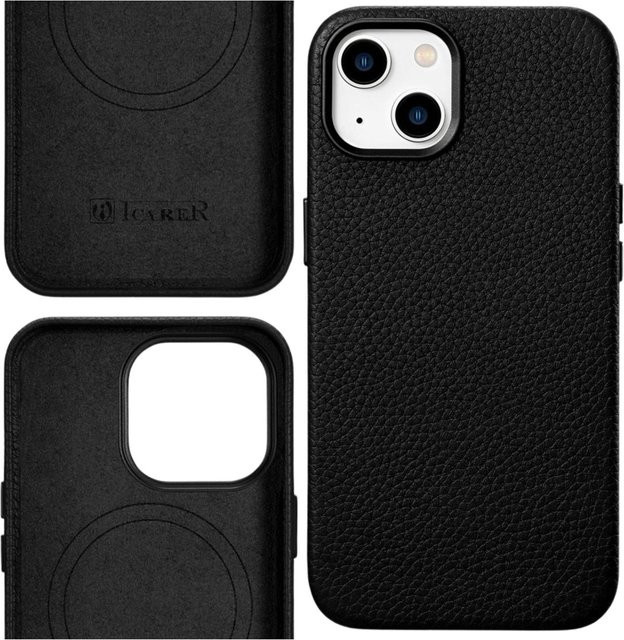 iCarer Litschi Premium Lederhülle für iPhone 14 Plus mit MagSafe Magnetfunktion, Schwarz - Bild 1