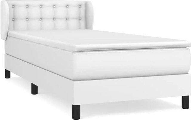 vidaXL Boxspringbett mit Matratze Weiß, Hybrid-Bett mit Taschenfederkern aus Kunstleder und Stoff, B/T: 100 x 200 cm - Bild 1