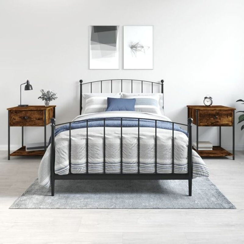 Vidaxl Set aus 2 Nachttischen in Räuchereiche Braun im Industrial Design aus Holzwerkstoff und Metall, B/T/H: 44 x 45 x 58 cm - Bild 1