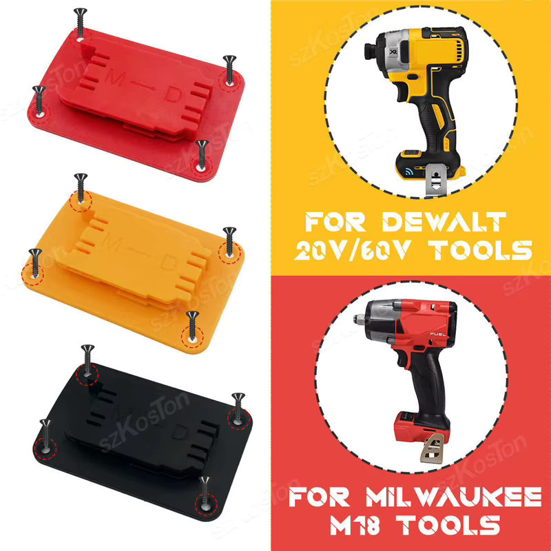 Wandhalterung für DeWalt 14,4 V/18 V/20 V und Milwaukee 18 V Akku-Batteriehalterung in Rot - Bild 2