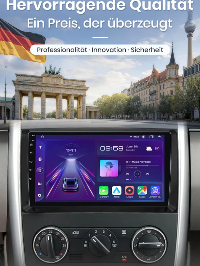 Junsun 9-Zoll Android 15 Autoradio für Mercedes Benz W169 W245 B200 W906 Sprinter W639 Vito in Schwarz mit kabellosem CarPlay, Android Auto, GPS, WiFi, 4G und Bluetooth - Bild 6