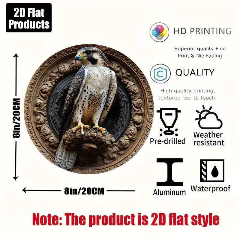HELLOYOUNG Valkyrie Aluminium Adler Metall-Wandschild, rundes Wohndekor in Weiß, Durchmesser: 20,32 cm - Bild 2