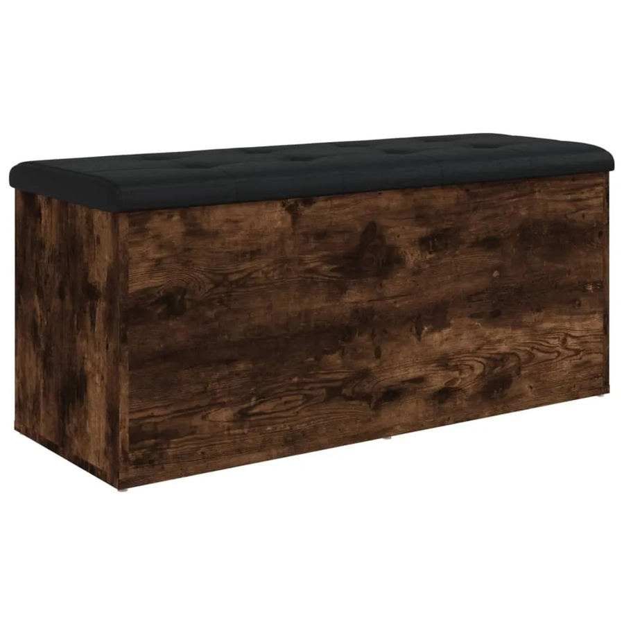 vidaXL Sitzbank mit Stauraum aus Holzwerkstoff in Räuchereiche, Farbe: Braun/Schwarz, B/T/H: 110 x 42 x 45 cm - Bild 2