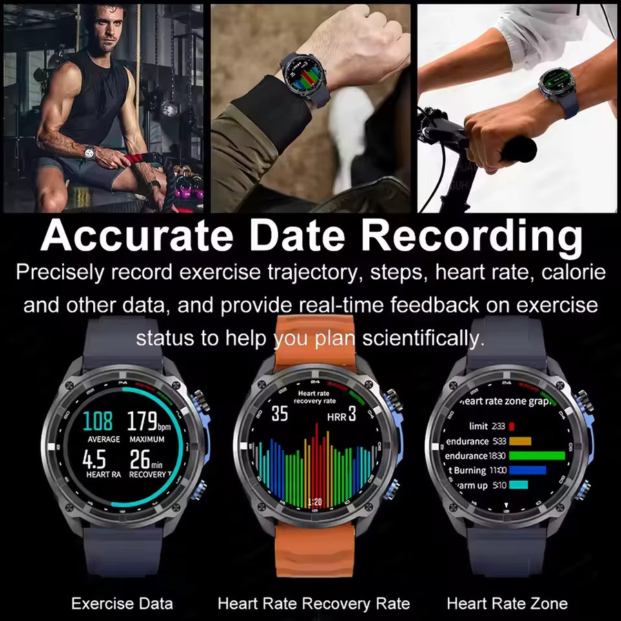 GUHUAVMI GPS Smartwatch für Männer mit Offline-Karten und Routennavigation, 10ATM wasserdicht, 4 GB Speicher, 1000 mAh Akku, Schwarz - Bild 5