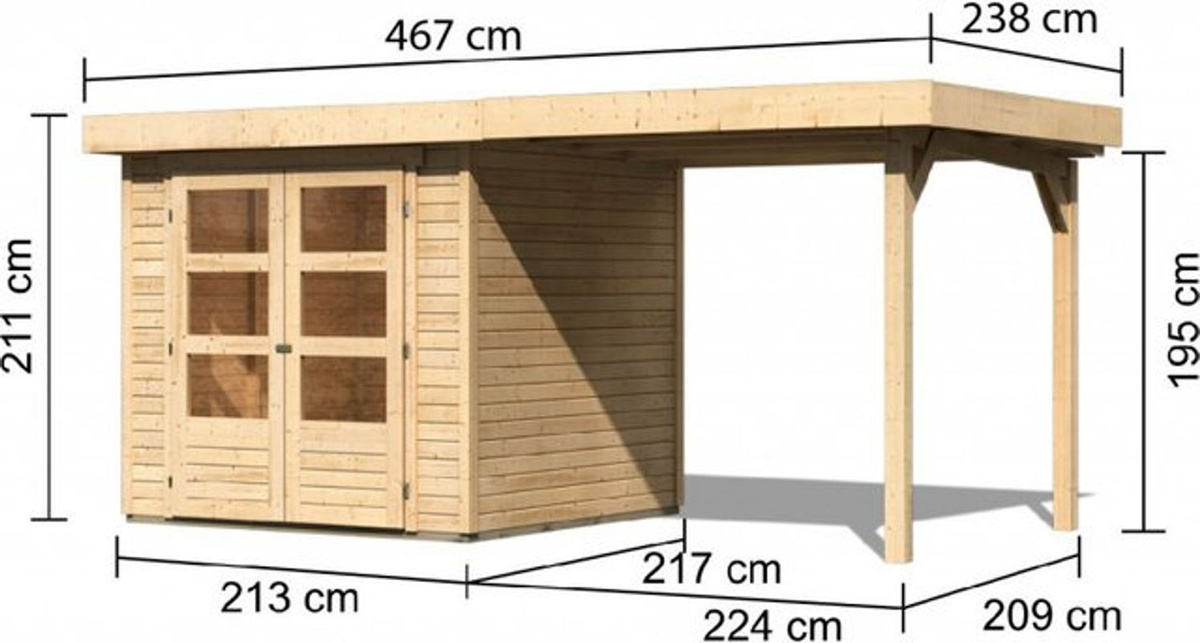 KARIBU Gartenhaus Askola aus Holz in Beige, B/H/T: 433 x 211 x 217 cm - Bild 2