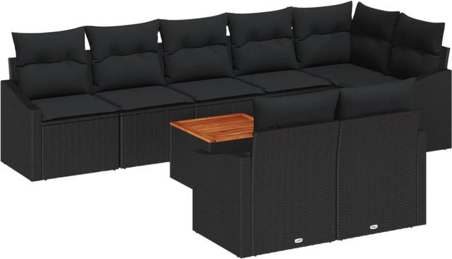 vidaXL Garten-Sofa-Set 9-teilig Schwarz mit Polstern und Stauraum aus Polyrattan und pulverbeschichtetem Stahl - Bild 1