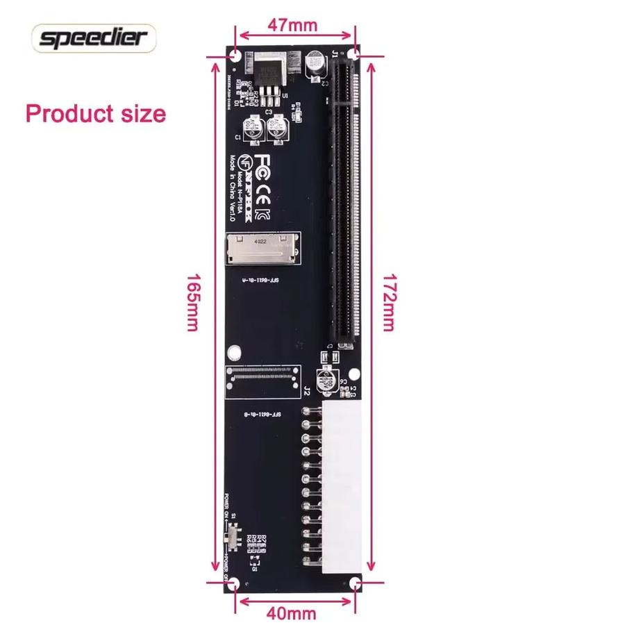 SPEEDIER OCuLink 8x SFF-8611 zu PCI Express 4.0 x16 eGPU Adapter mit ATX 24 Pin Anschluss, Schwarz - Bild 4