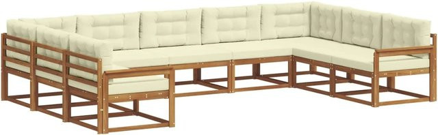 vidaXL Outdoor-Sofagarnitur 9-teilig in U-Form aus Akazienholz mit Kissen in Natur und Creme - Bild 1