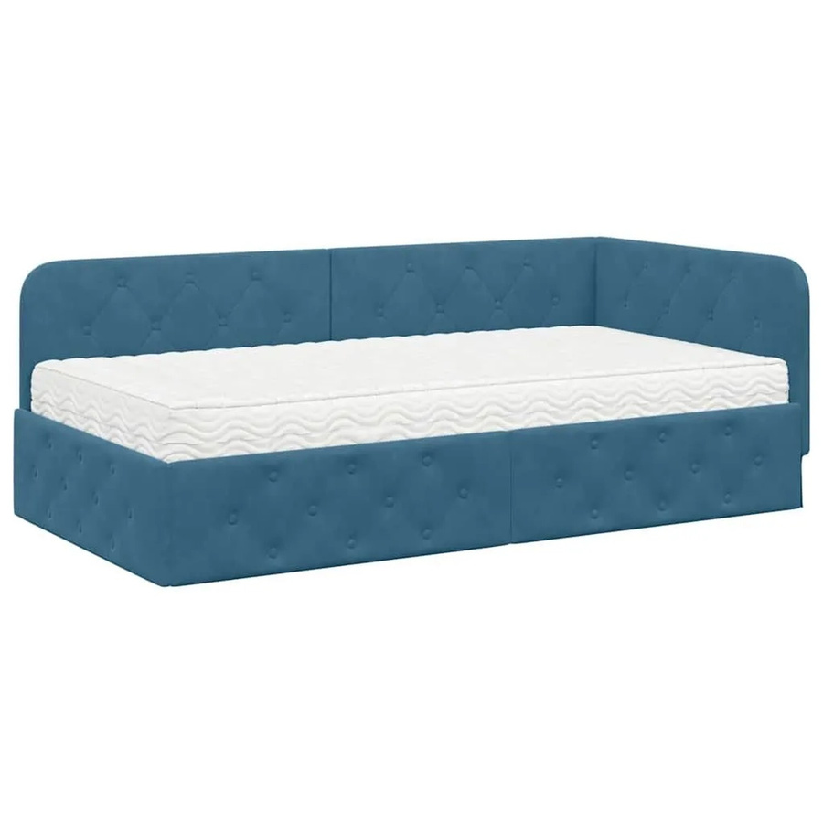 vidaXL Eckbettgestell mit Matratze und Kopfteil in Blau, Samt, B/T/H: 100 x 200 x 104 cm - Bild 2