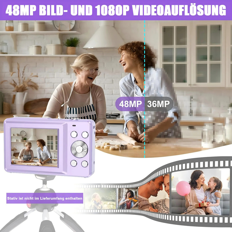 Bytelike Kompaktkamera für Kinder in Pink mit 44MP HD, 1080P Video und 2,4 Zoll LCD sowie 16X Digital Zoom - Bild 2