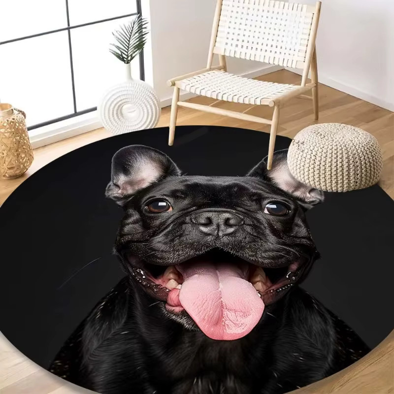 Runder Büro-Teppich mit Französischer Bulldogge in Schwarz aus Polyester als moderne Schreibtischunterlage für dein Home-Office - Bild 3