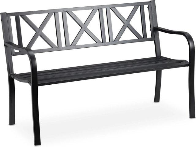 Relaxdays Gartenbank aus Stahl in Schwarz mit rustikalem Design für Garten, Balkon oder Terrasse, B/T/H: 127 x 63 x 80,5 cm - Bild 1