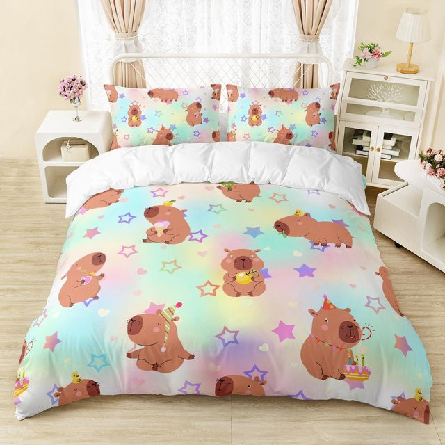 Flylo Capybara Kinder Bettwäsche Set mit Cartoon Druck, Mehrfarbig, B/H: 100 x 135 cm - Bild 1