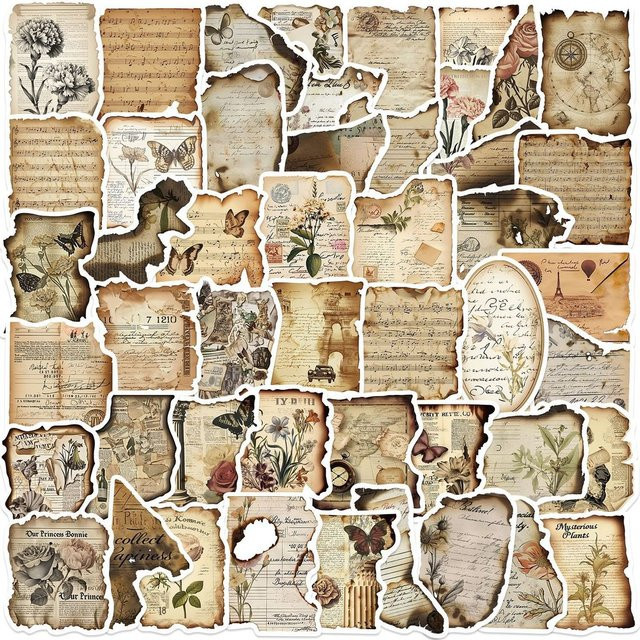 50 Stück Vintage Burned Fragment Graffiti-Aufkleber von AnimeWorlds Store, wasserfeste Dekoraufkleber in Multicolour für Gitarren, Notebooks und Gepäck - Bild 1