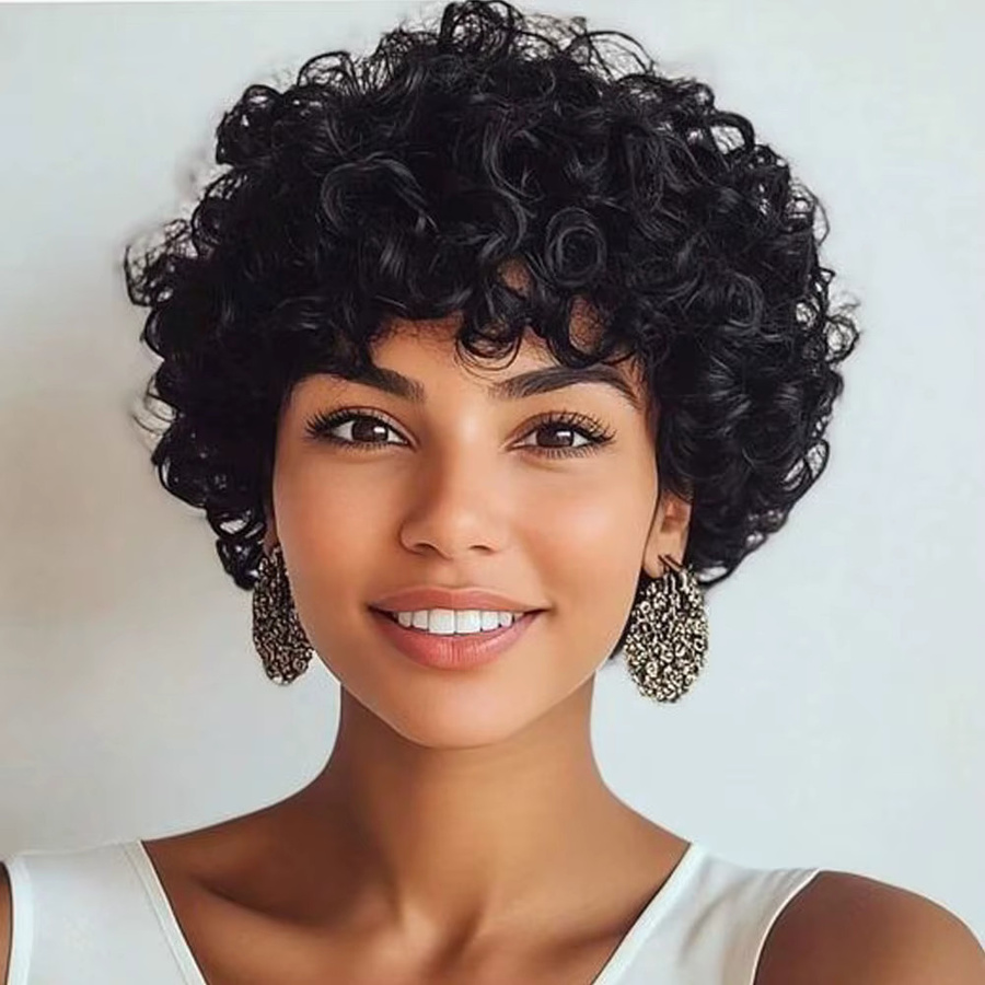 OYM HAIR Pixie-Schnitt Echthaar-Perücke, lockig, Damen - Bild 2
