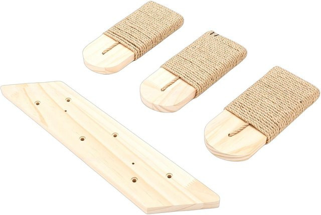 KaiSai Katzenkletterregal Wandmontiertes dreistufiges Katzen-Treppenregal mit Hanf-Kratzfläche aus Holz in Beige - Bild 1