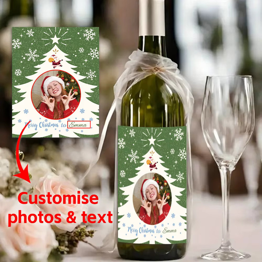 Personalisierte Weihnachts-Wein-Etiketten in Grün, wasserfeste Aufkleber für deine Partydekoration - Bild 4