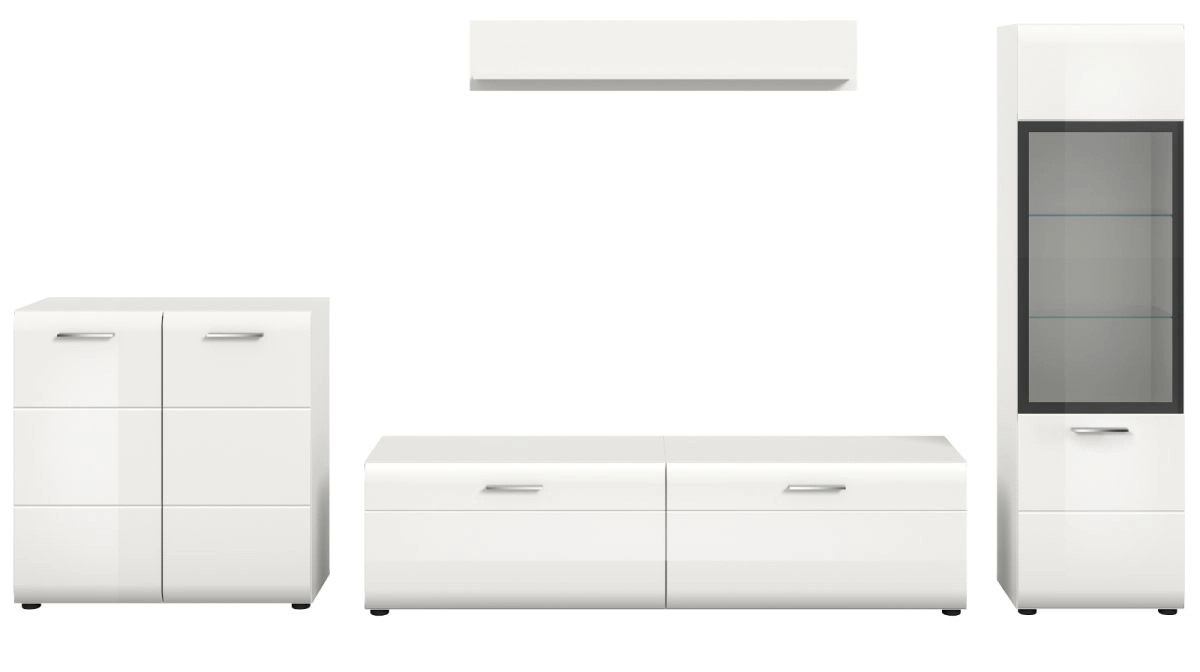 Wohnwand Inn.Furn in Weiß Hochglanz mit Vitrine, Lowboard und Regalen, Breite: 315 cm, Höhe: 160 cm - Bild 4