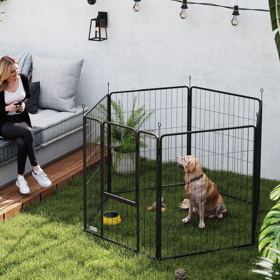 PawHut Welpenauslauf aus Metall mit Tür, Freilaufgehege für Hunde, Grau, B/H/L: 80 x 100 x 160 cm - Bild 2