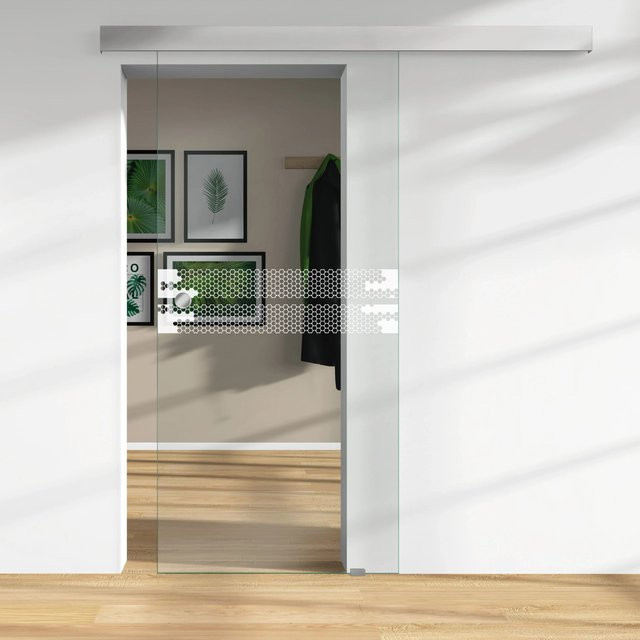 Skyscope Glasschiebetür aus ESG Floatglas mit Lasermattierung, transparent, B: 206,0 cm, H: 94,0 cm, T: 0,8 cm - Bild 1
