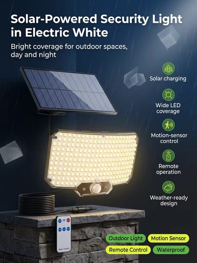 Abay Solar-Außenleuchte mit 234 LED und Bewegungssensor, IP65 wasserdichte Wandleuchte für den Garten in Weiß - Bild 1
