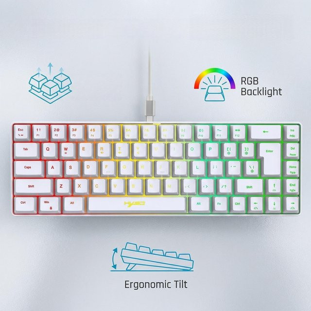 HXSJ Gaming-Membrantastatur in Weiß, ultra-kompakte 65% RGB-Hintergrundbeleuchtung, ergonomische 68-Tasten kabelgebundene Tastatur mit USB-Anschluss - Bild 1