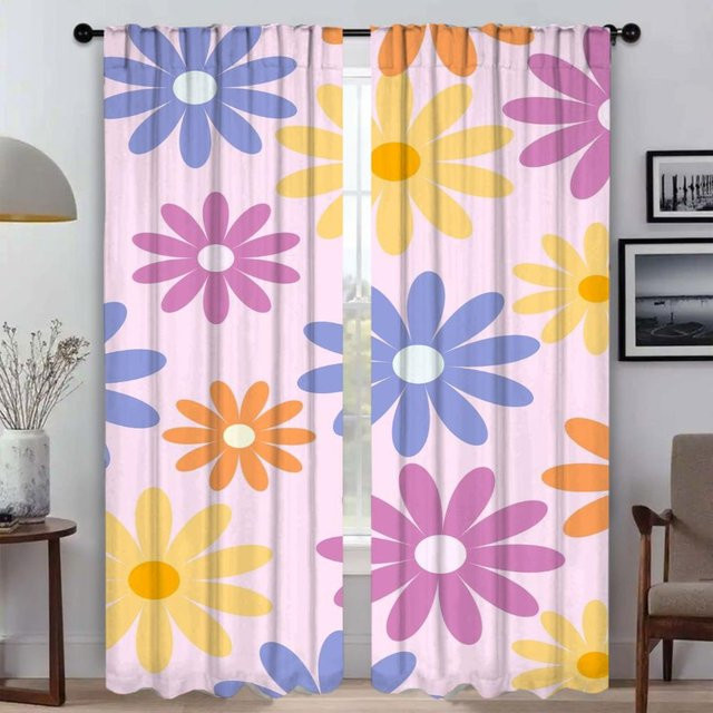 2er-Set Blumen Verdunkelungsvorhänge mit floralem Design in Mehrfarbig, Breite: 50 cm, Höhe: 70 cm - Bild 1